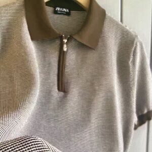Ermenegildo Zegna Brown and White Zip Up Sweater